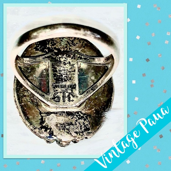 Vintage Native American Paua Sterling Silver Ring (Turquoise Blue/Aqua shell) - Picture 9 of 11